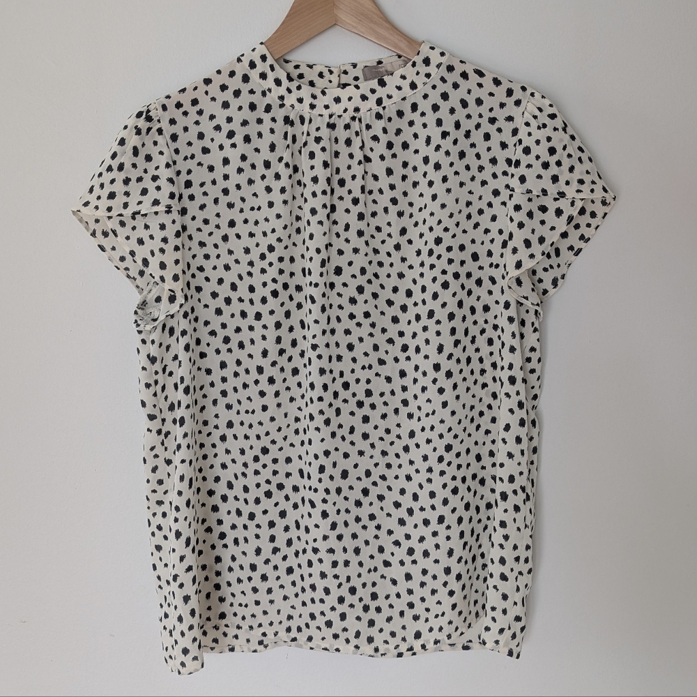 Forever 21 Comtemporary Women's Spotted Blouse with Ruffled Cap Sleeves (S)